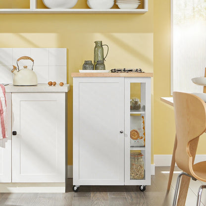 Keukenwagen – Serveerwagen – Opbergwagen – Keukentrolley – Dessertewagen – MDF en Glas – Verstelbare Planken – Mobiel met Wieltjes – Compact 60x90x40 cm