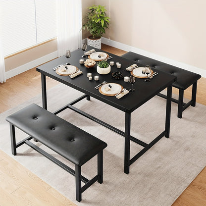 Eetkamertafel met 2 Banken – Keukentafel Set – Tafel voor 4 Personen – Bankenset – Rechthoekige Tafel – Vintage Kleur – Comfortabele Geplaatste Banken – Duurzame Constructie