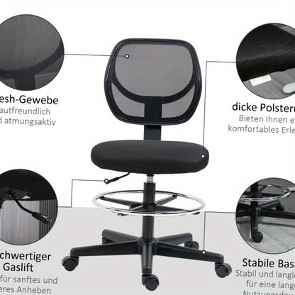 Bureaustoel – Werkstoel – Computerstoel – Studiebureaustoel – Office Chair Zwart – Metalen Frame – Verstelbare Hoogte 58-63 cm – 360° Draaibaar – Comfortabele Gewatteerde Zitting