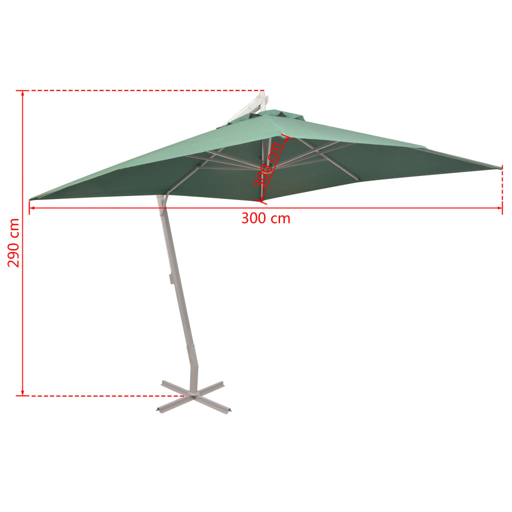 Zweefparasol – Hangende Parasol – Tuinparasol – Buitenparasol – Schaduwparasol – UV-bestendig Polyester – Aluminium Frame 300x300 cm – Groen