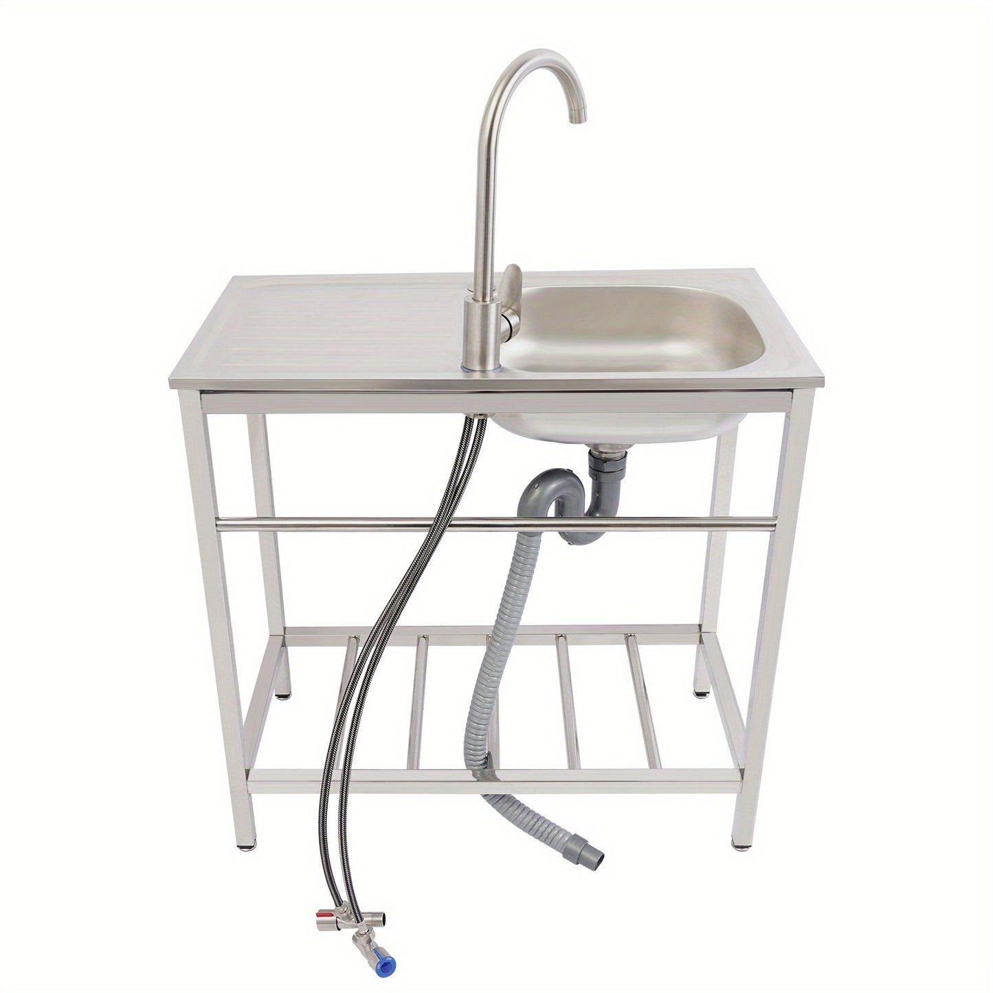 Keukenspoelbak – Spoelbak – Gootsteen – Wasbak – Enkele Spoelbak – Roestvrij Staal – Vrijstaand Met Werkbank – 76x43x78 cm – Gepolijst – No-Rim Design