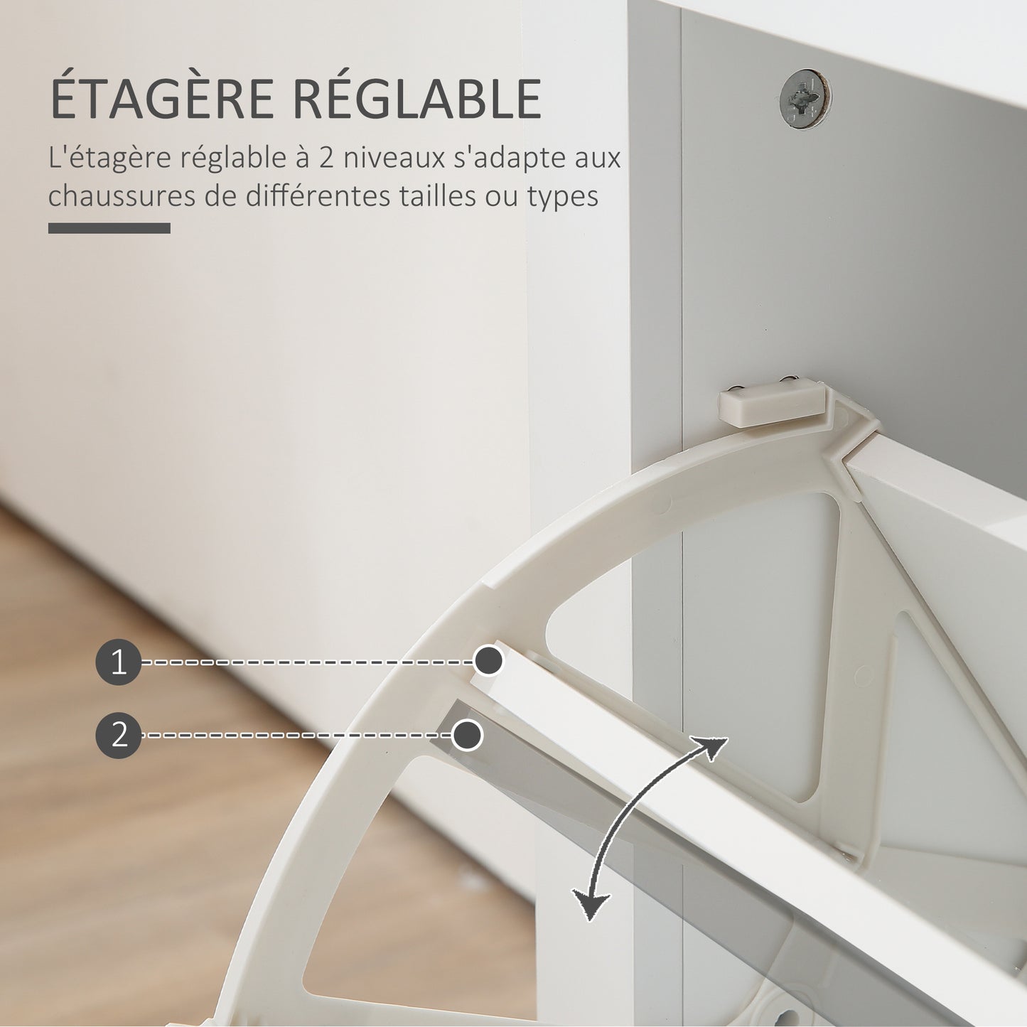 Schoenenkast – Schoenenkast – Schoenenrek – Schoenopberger – Schoenmeubel – Licht Eiken Wit – Verstelbare Legplanken – Anti-Kantelbeveiliging
