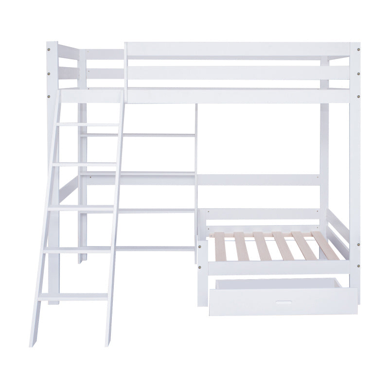 Hoogslaper – Kinderbed – Eenpersoonsbed – Halfhoogslaper – Stapelbed – Wit – 90x200 cm – Ruimtebesparend Met Sofa En Lade – Stevig Massief Houten Frame