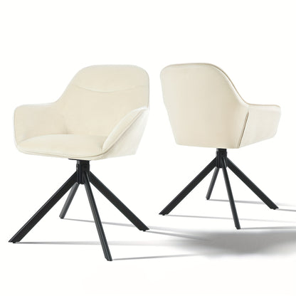 Eetkamerstoel – Keukenstoel – Bistrostoel – Caféstoel – Draaistoel – Set van 2 Crème – Ergonomisch Design – 360° Draaibaar – Met Comfortabele Gewatteerde Zitting – Metalen Onderstel