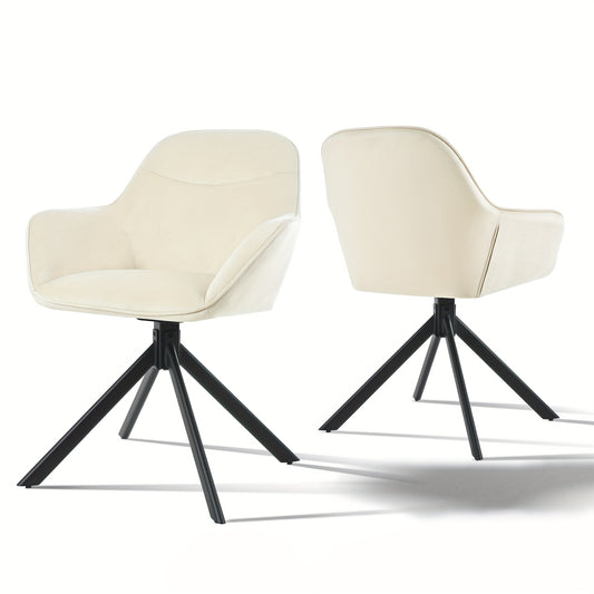 Eetkamerstoel – Keukenstoel – Bistrostoel – Caféstoel – Draaistoel – Set van 2 Crème – Ergonomisch Design – 360° Draaibaar – Met Comfortabele Gewatteerde Zitting – Metalen Onderstel