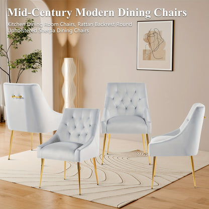Velvet Eetkamerstoelen – Stoffen Stoelen – Design Stoelen – Retro Stoelen – Blauw – Set Van 4 – Gouden Metalen Poten – Ergonomisch Comfort
