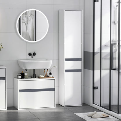 Badkamerkast – Opbergkast – Linnenkast – Kolomkast – Douchekast – Wit Particleboard – 2 Deuren, 3 Planken en 1 Lade
