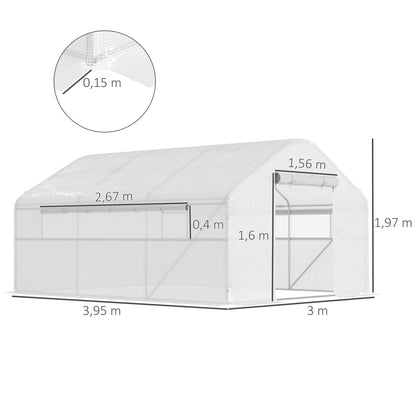 Kassen – Tuinkas – Groentetunnel – Kas – Tunnelkas – 12 m² – UV-bestendig PE 140 g/m² – Verzinkt Stalen Frame – Wit