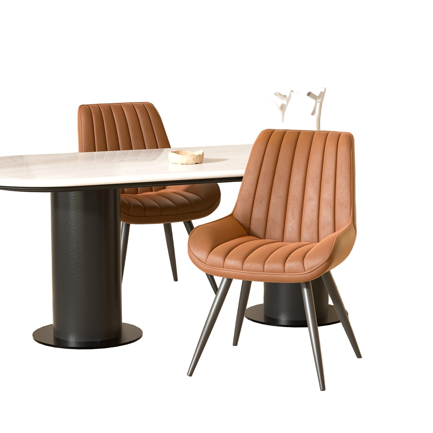 Eetkamerstoel – Stoel – Kuipstoel – Keukenstoel – Bistrostoel – Set van 2 – Met Metalen Frame – Comfortabele Dikke Schuimvulling – Katoenen Bekleding – Bruin