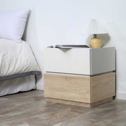 Nachtkastje – Nachtkast – Bedkastje – Bijzettafel – Opbergkast – Stapelbaar Design – Natuurlijk Hout & Wit – 50x40x47,5 cm – 2 Ruime Laden