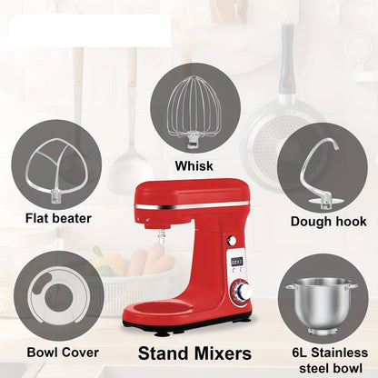 Keukenmixer – Keukenmachine – Keukenrobot – Mixer – Standmixer – 6L Mengkom – 1200W DC Stil Motor – 6 Snelheden met LCD Timer