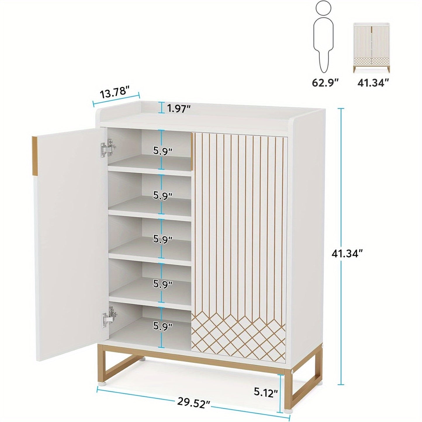 Schoenenkast – Schoenenrek – Opbergkast – Halmeubel – Schoenenopberger – 25 Paar – 5-lagen Met Deuren – MDF Hout Met Metaal
