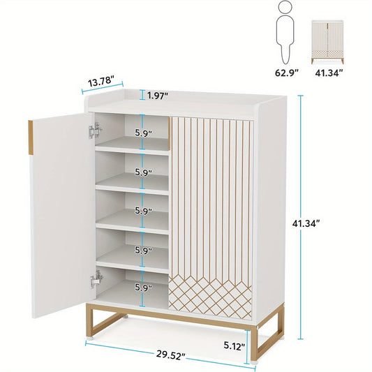 Schoenenkast – Schoenenrek – Opbergkast – Halmeubel – Schoenenopberger – 25 Paar – 5-lagen Met Deuren – MDF Hout Met Metaal