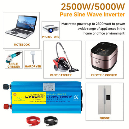 Spanningsomvormer – Omvormer – Inverter – Stroomomzetter – Converter – 24V Naar 220V – 2500W Continu – Pure Sinusgolf Met LCD Display