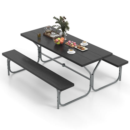 Bier Tent Set – Bierbank Set – Picknicktafel – Feesttafel – Tuinset – Weerbestendig HDPE Blad – Inclusief Parasolgat – Zwart – Geschikt Voor 6-8 Personen – Robuust Metalen Frame