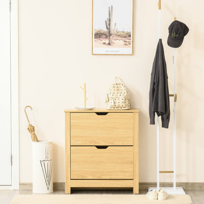 HOMCOM Shoe Cabinet with 2 Folding Doors and 2 Compartments, Natural Wood Particle Panels