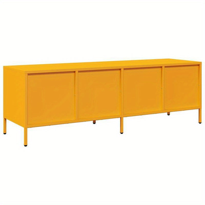 Tv-meubel – Tv-kast – TV-meubel – TV-kast – Meubel – Mosterdgeel – Modern Design – Koudgewalst Staal – 134x39x43 cm – Ruime Opbergruimte – Decoratieve Planken