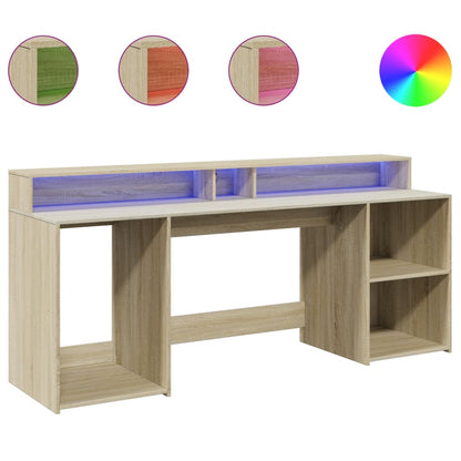 Bureau – Werkplek Meubel – Computertafel – Laptoptafel – Thuiswerkbureau – Grijs Sonoma – 200 x 55 x 91 cm – Verstelbare RGB LED-verlichting – Ruime Opbergruimte