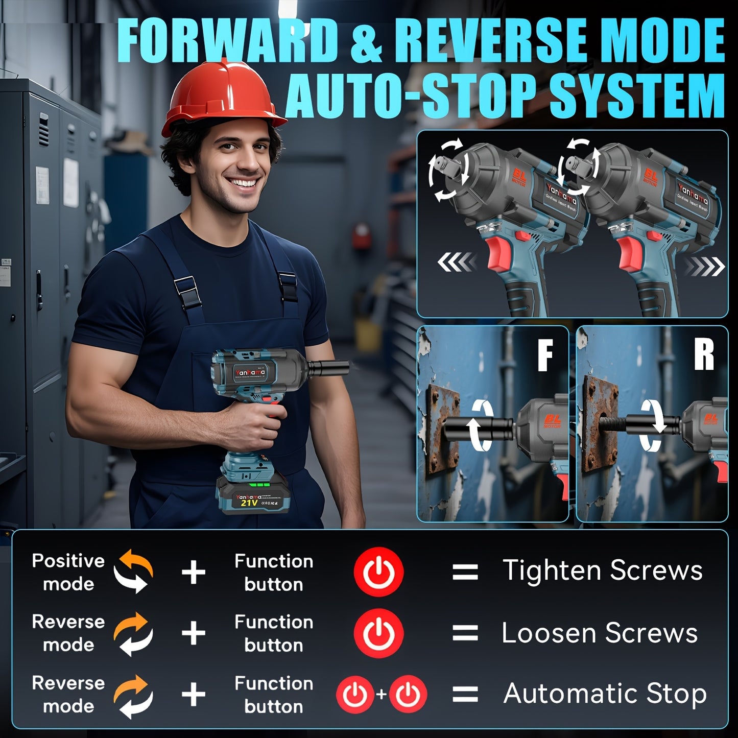 Yanhama 21V Brushless Electric Impact Wrench Set, Including Dual Lithium Batteries, Charger, Various Sockets And Tool Kit, Suitable For Various Scenarios Such As Auto Repair And Home Decoration, With Precise Torque And Effici