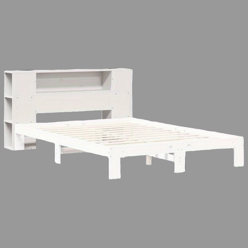 Bedombouw – Hoofdeinde – Bedframe – Opbergbed – Slaapkamermeubel – Wit Massief Dennenhout – 160 cm Breed – Ruimtebesparend Met Planken En Laden