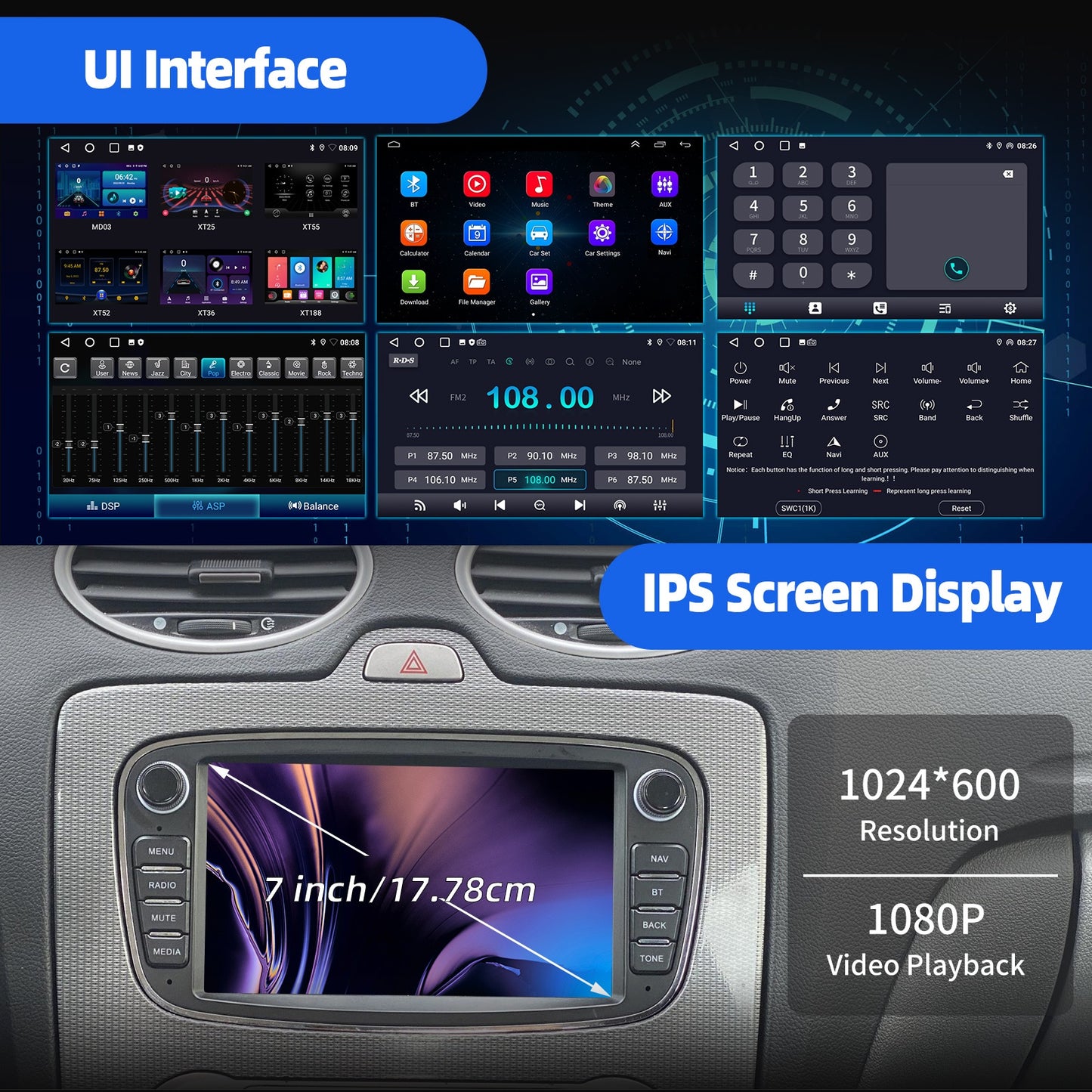 Android 14 Autoradio – Multimedia Speler – Car Stereo – Navigatiesysteem – Bluetooth Radio – 7 Inch Touchscreen – 4GB RAM 64GB Opslag – WiFi Android Auto GPS Reversing Camera