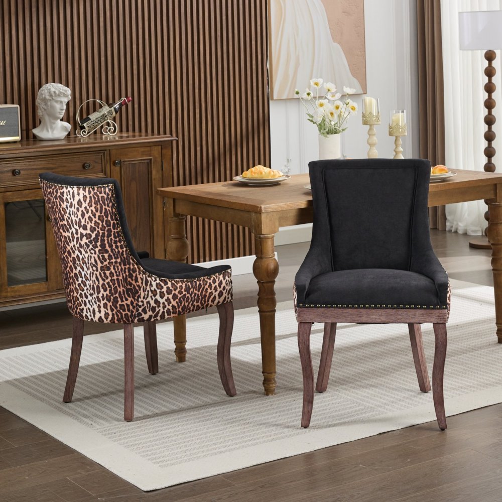 Eetkamerstoel – Kuipstoel – Stoel – Set Van 2 – Luipaardprint – Dikke Stof – Bronzen Spijkernaad – Comfortabel Design