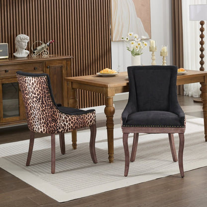 Eetkamerstoel – Kuipstoel – Stoel – Set Van 2 – Luipaardprint – Dikke Stof – Bronzen Spijkernaad – Comfortabel Design