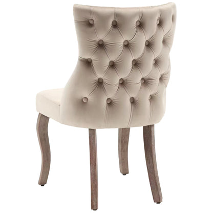 Eetkamerstoel – Woonkamerstoel – Gestoffeerde Stoel – Kuipstoel – Lounge Stoel – Beige Fluweel – Unieke Knoprug – Massief Houten Gebogen Poten