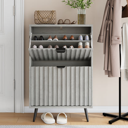 Schoenenkast – Schoenenrek – Schoenenopberger – Schoenenmeubel – Schoenenbank – Modern Design – 60 cm Breed – Grijs – Met 2 Dubbele Lades – Ruimtebesparend – Vrijstaand