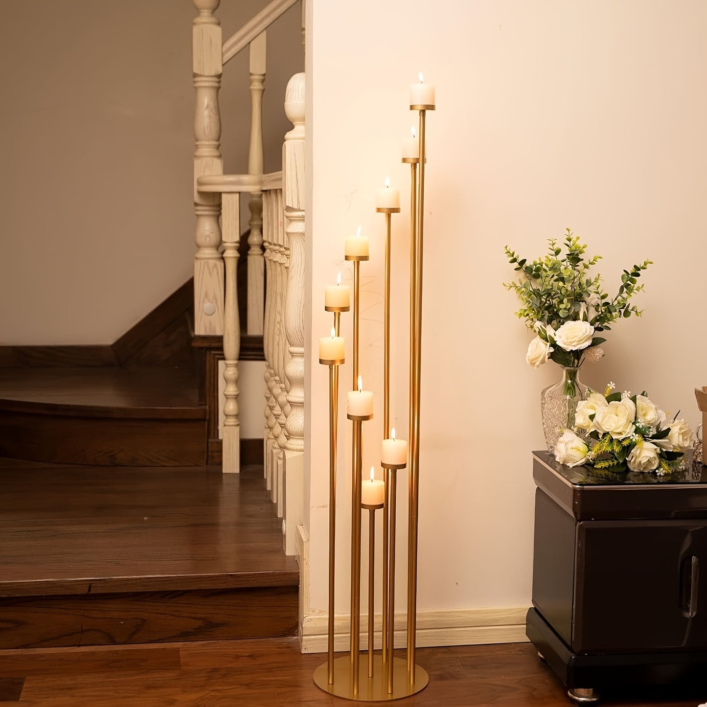 Gouden Kandelaar – Kaarshouder – Candelabra – Waxinehouder – 9-armige Kandelaar – Set van 2 – Metaal – Antiroest Met Fluwelen Bodem