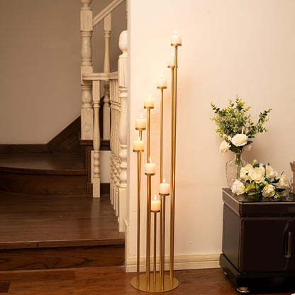 Gouden Kandelaar – Kaarshouder – Candelabra – Waxinehouder – 9-armige Kandelaar – Set van 2 – Metaal – Antiroest Met Fluwelen Bodem