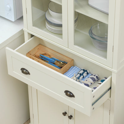 Keukenkast – Buffetkast – Dressoir – Opbergkast – Kast Met Lade – 4 Deuren Inclusief 2 Glazen Deuren – Hoogte 182,5 cm – MDF Beige