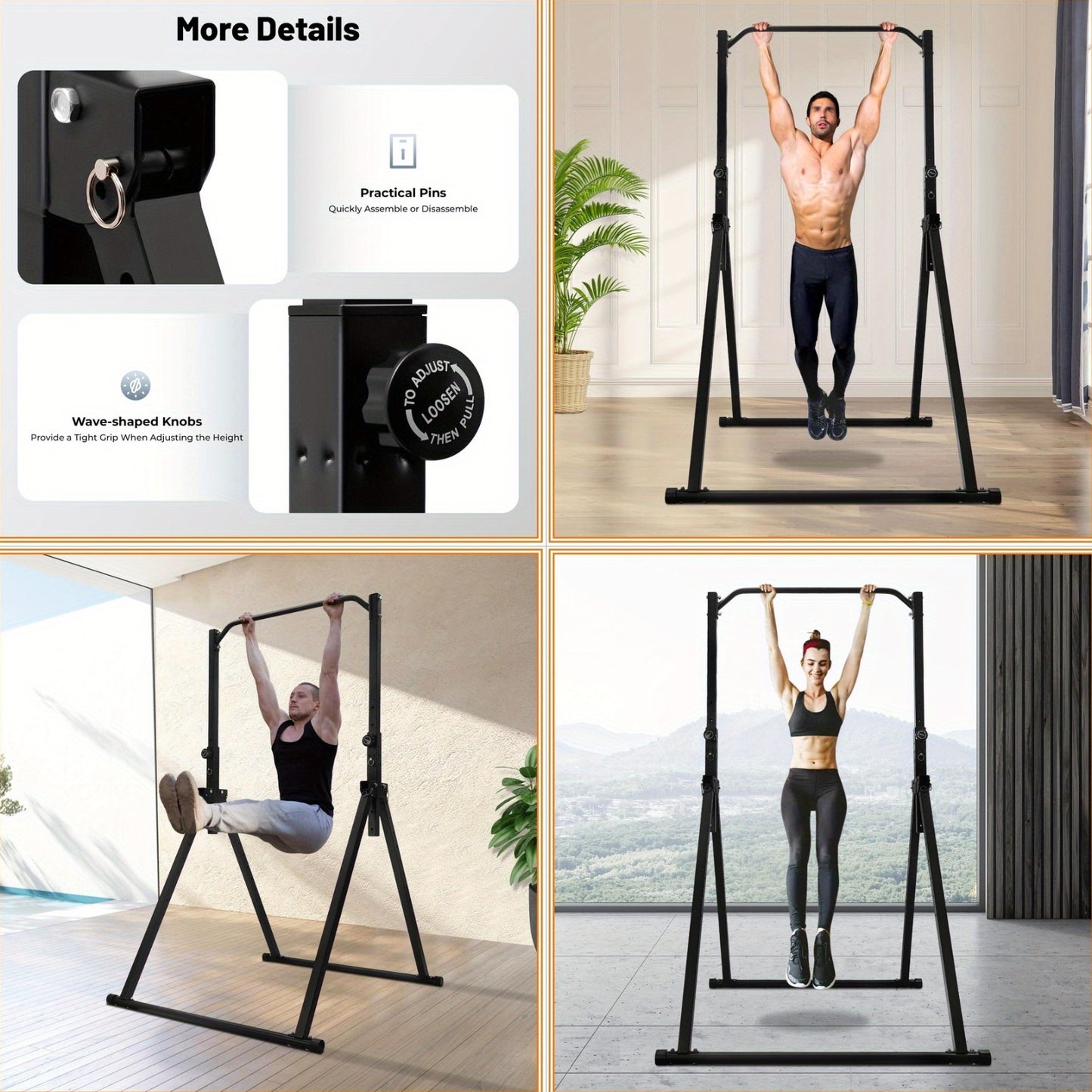 Optrekstang – Pull Up Bar – Wandmontage Stang – Deurkozijn Bar – Fitness Stang – Carbonstaal – Verstelbaar 175-230 cm – 200 kg Draagkracht