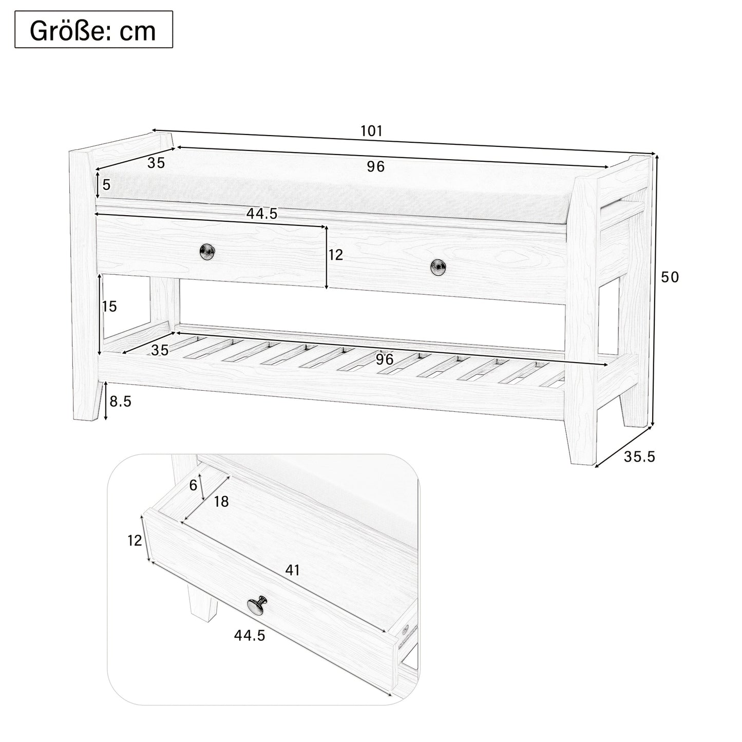 Schoenbank – Schoenopberger – Halbank – Schoenenrek – Opbergbank – Bamboe – Zacht Gewatteerd Zitkussen – Compact Formaat Onder 68,5 cm Hoog