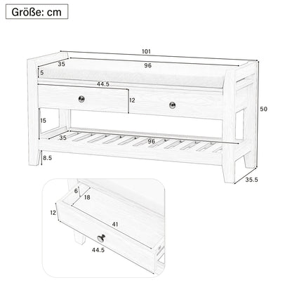 Schoenbank – Schoenopberger – Halbank – Schoenenrek – Opbergbank – Bamboe – Zacht Gewatteerd Zitkussen – Compact Formaat Onder 68,5 cm Hoog