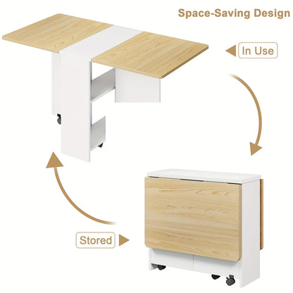 Opvouwbaar bureau – Computerbureau – Schrijftafel – Kantoorbureau – Inklapbare tafel – Licht hout met wit – 6 zwenkwieltjes – 2-laagse opbergruimte – Ruimtebesparend 120x60x75 cm