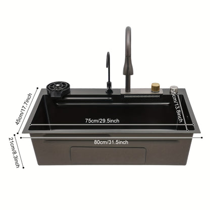 RVS Keukenspoelbak – Keukenspoelbak – Spoelbak – Keukenspoelbak Met Kraan – Spoeltafel – 80cm Diepe Wastafel – 3 Waterstanden Met Uittrekbare Kraan