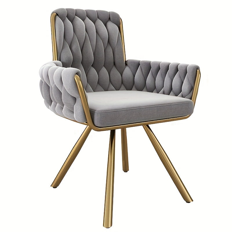 Eetkamerstoel – Stoel – Zitten – Hocker – Kruk – Modern Grijs met Gouden Accenten – Comfortabele Katoenen Vulling – Onderhoudsvriendelijk Zonder Hout