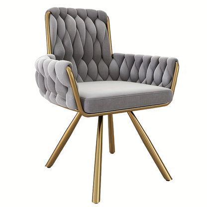 Eetkamerstoel – Stoel – Zitten – Hocker – Kruk – Modern Grijs met Gouden Accenten – Comfortabele Katoenen Vulling – Onderhoudsvriendelijk Zonder Hout