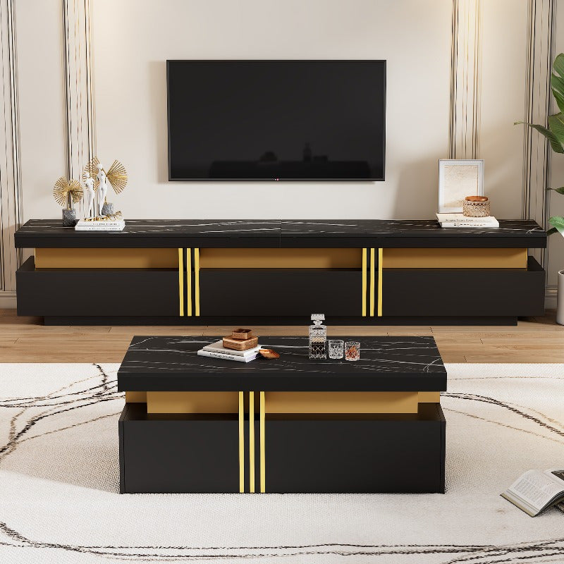 TV Wandmeubel Zwart Metaal – Mediameubel – Tv Meubel – Opbergkast – Salontafel Combinatie – Gouden Accent Poten – Duurzaam Metalen Frame – Gemakkelijk Montage