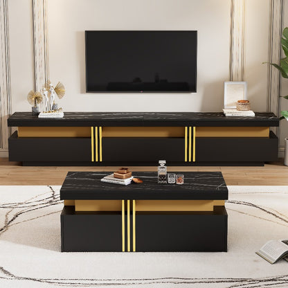 TV Wandmeubel Zwart Metaal – Mediameubel – Tv Meubel – Opbergkast – Salontafel Combinatie – Gouden Accent Poten – Duurzaam Metalen Frame – Gemakkelijk Montage
