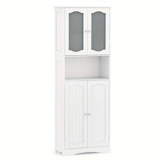 Badkamerkast – Opbergkast – Kolomkast – Vrijstaande Kast – Badmeubel – Hoog 163,8 cm – MDF Wit Met Matglas Deuren – Ruimtebesparend & Vooraf Gemonteerd