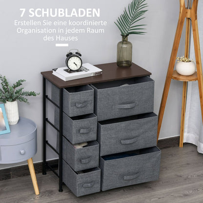 Opbergkast – Opbergmeubel – Opbergkastje – Ladekast – Opbergrek – Modern Grijs – 7 Inklapbare Lades – Metaal en Stof – Compact 63,5x30x71 cm – Ruimtebesparend