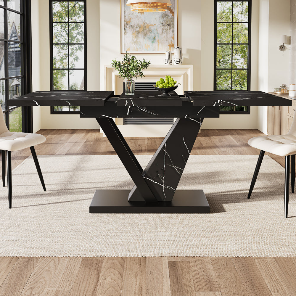 Uitschuiftafel – Uitklaptafel – Eettafel – Keukentafel – Verstelbare Tafel – Zwart Marmerpatroon – 120-160 x 75 cm – Ruimtebesparend & Duurzaam