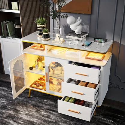 Keukenkast – Opbergkast – Buffetkast – Keukenmeubel – Voorraadkast – Met 3 Lades en Deur – Wit – Hout en Metaal – Compact Formaat 100x40x80 cm