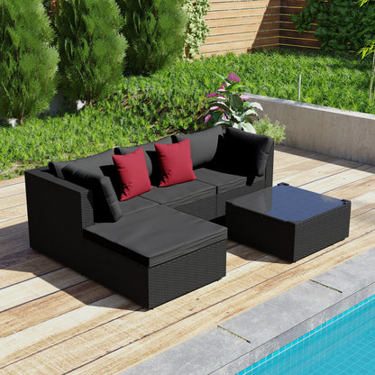 Tuinmeubelen – Loungeset – Balkonset – Zitgroep – Tuinset – PVC Rattan – 5-Delige Set – Inclusief Kussens