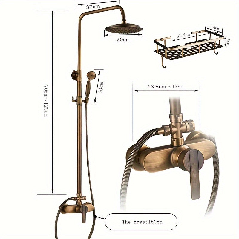 Antieke Regendouche – Messing Doucheset – Handdouche – Douchekop – Douchesysteem – 20,32 cm Regendouchekop – Dual Function Bedieningshendel