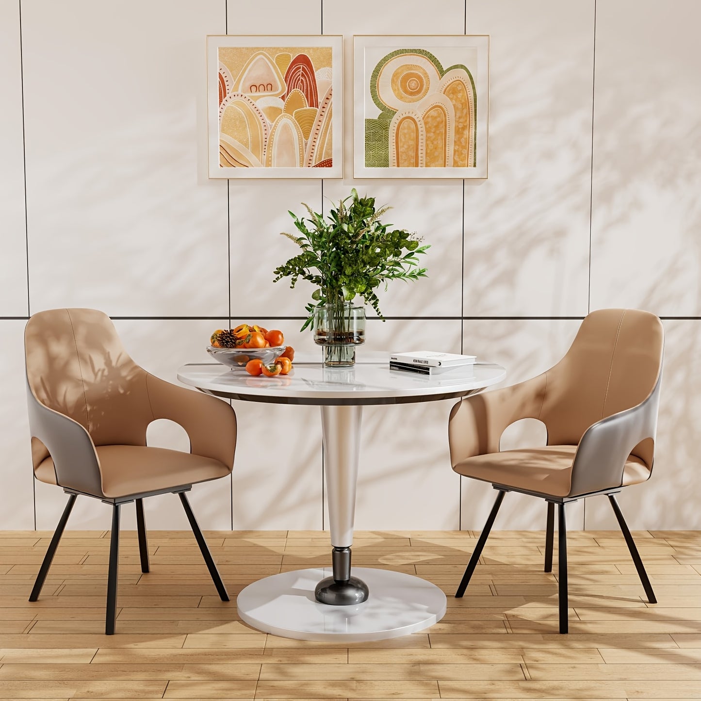 Eetkamerstoelen – Stoelen – Draaistoelen – Zitstoelen – Armleunstoelen – Modern Design – Memory Foam Zitting – Microfiber PU Bekleding – Set Van 2 – Khaki