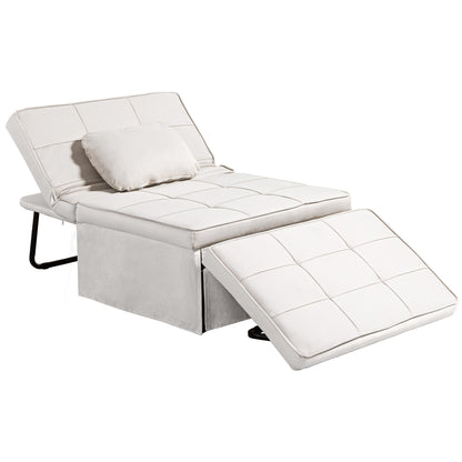 3-in-1 Relaxstoel – Pouf – Chaise Longue – Slaapstoel – Zitzak – Verstelbare Rugleuning 5-standen – Inklapbare Voetensteun – Crèmekleurige Linnenstof – Zwart Metalen Frame