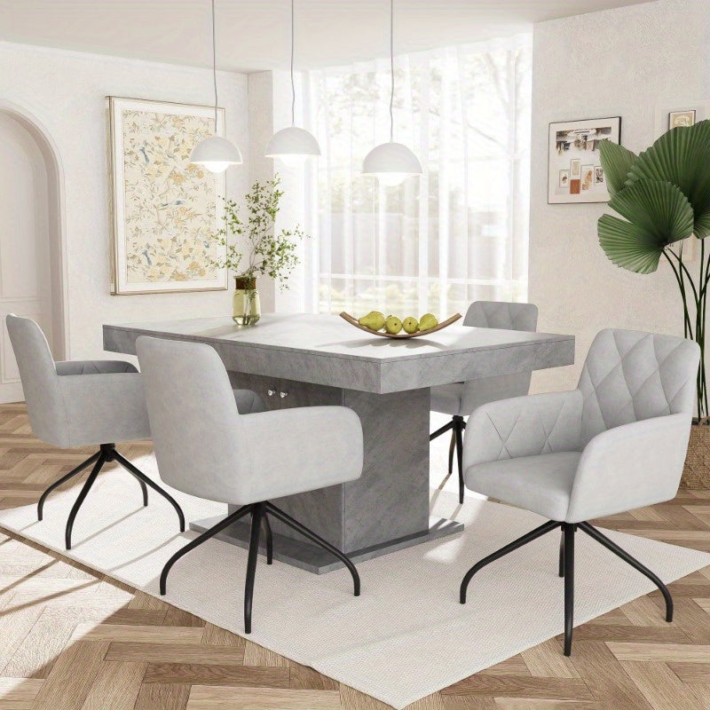 Draaibare Eetkamerstoelen – Lounge Stoelen – Eetkamerfauteuils – Bureau Stoelen – Office Stoelen – 360 Graden Rotatie – Grijs Fluwelen Bekleding Diamond Patroon